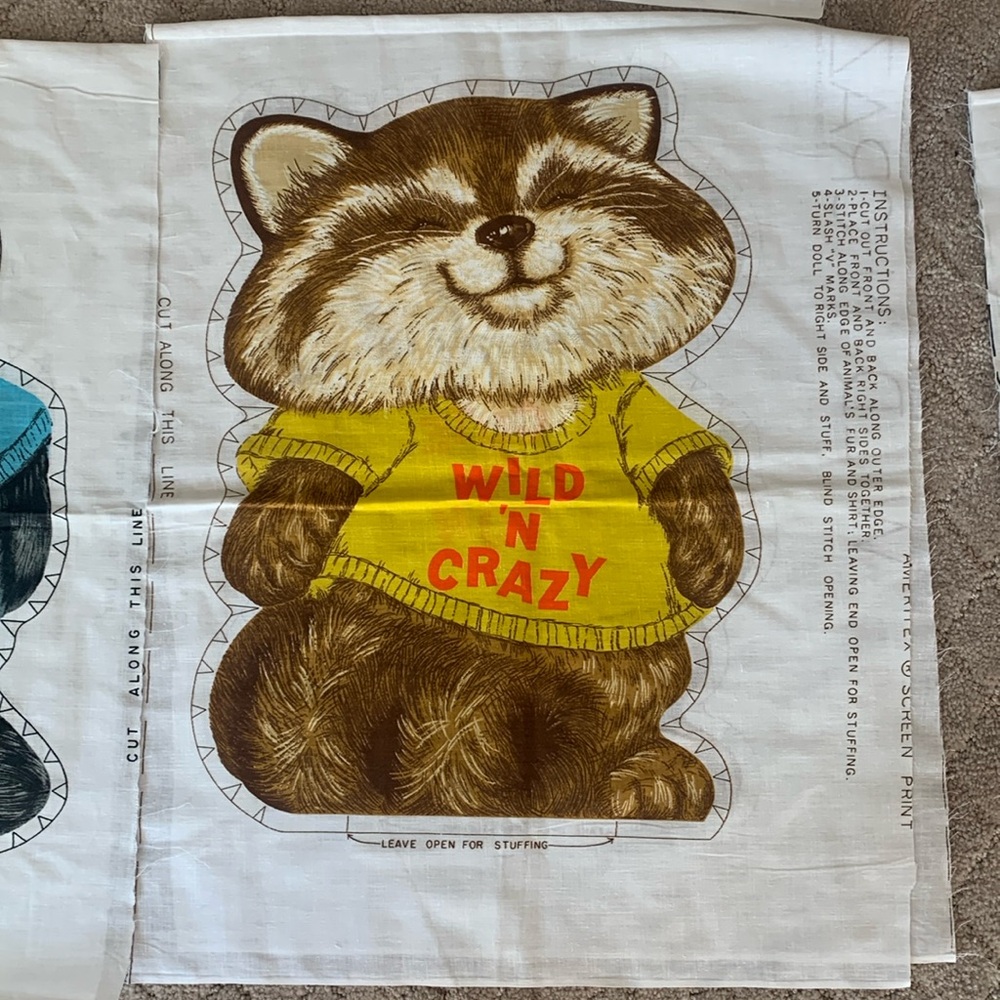 Vintage Hallmark Shirt Tales “Wild ‘N Crazy” Raccoon Plush Pillow Fabric